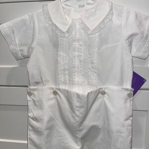 White Bodysuit with Peter Pan Collar and Pleated Bodice